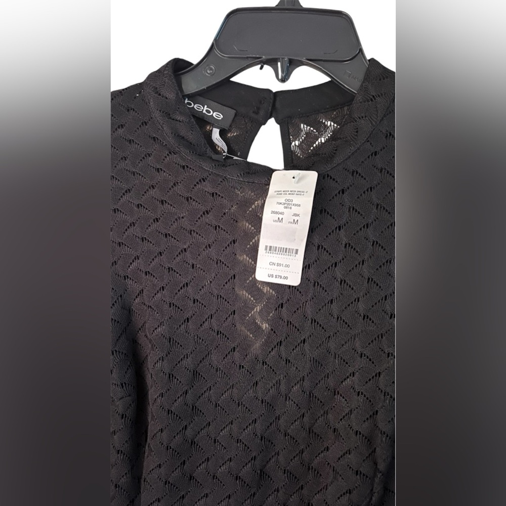 Bebe Stripe Mock Neck Dress-Black - Picture 5 of 9
